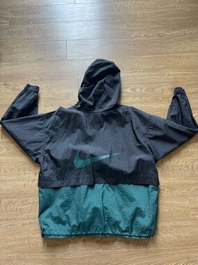 Nike Black and Teal Hooded Windbreaker